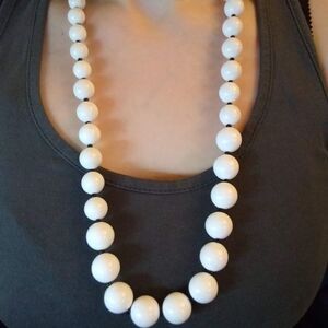 Mod 60s retro grandma beaded white‎ round necklace